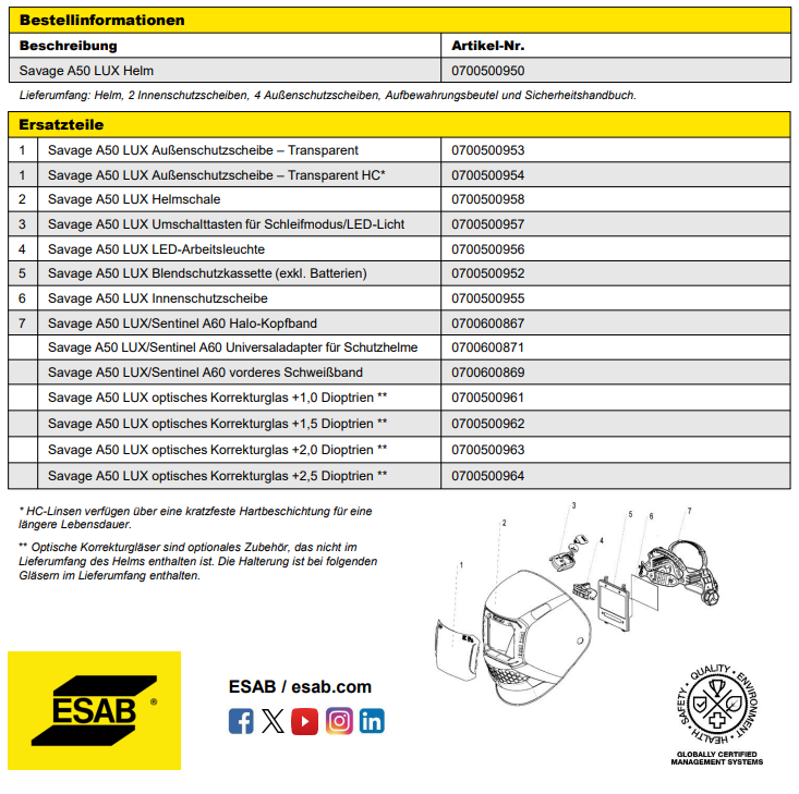 Schweißhelm ESAB Savage A50 LUX